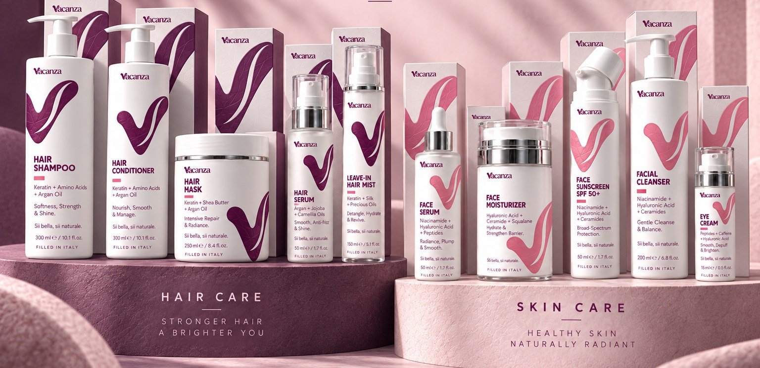Vacanza collection of hair care and skin care products